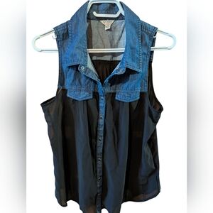 Guess Denim and Black Button-Up Blouse
